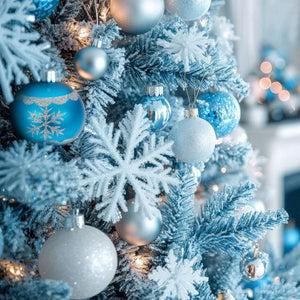 64er Set Weihnachtskugeln silber/blau