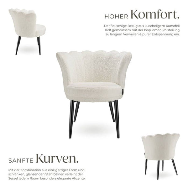 Sessel Stella Kunstfell creme/schwarz