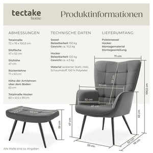 Sessel Hygge mit Hocker Feincord anthrazit/schwarz