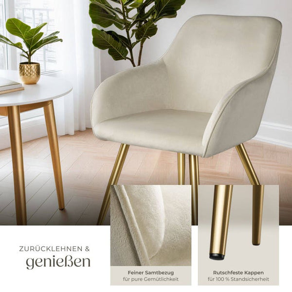Stuhl Marilyn Samtoptik, goldene Stuhlbeine créme/gold