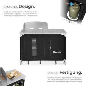 Luxury camping kitchen with 4 compartments, black
