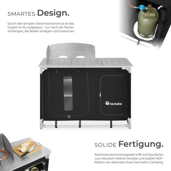 Luxury camping kitchen with 4 compartments, black