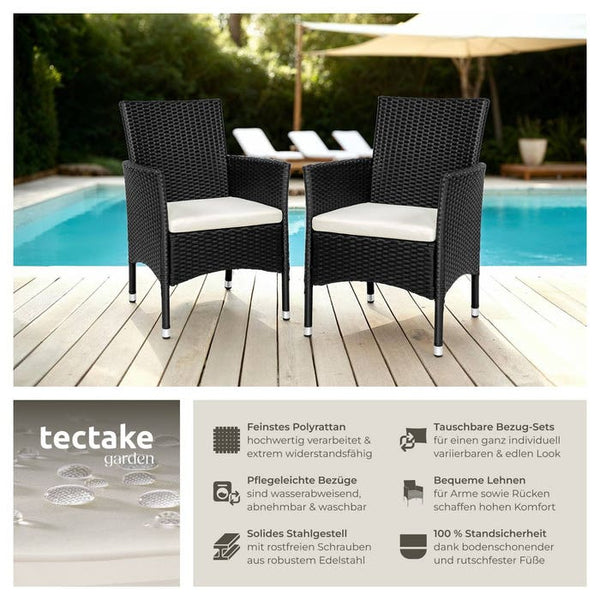 2er Set Rattanstuhl Nantes schwarz/beige