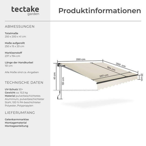 Gelenkarmmarkise Ornella beige 250 x 200 cm