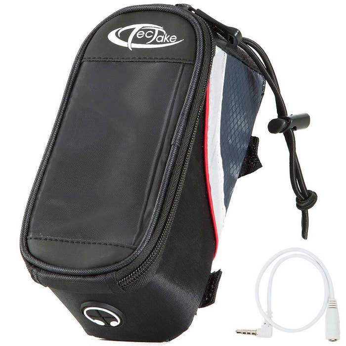 Borsa da bicicletta con supporto al telaio per smartphone, nero/grigio/rosso, 18 x 8,5 x 8,5 cm
