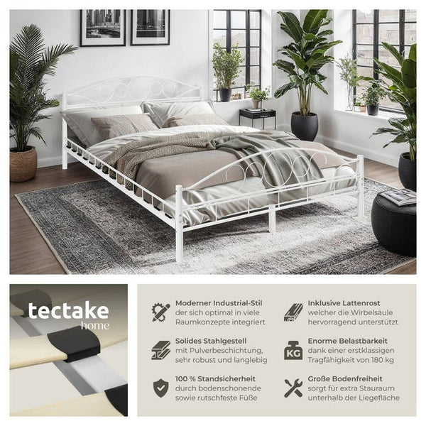 Metallbett mit Lattenrost im romantischen Design weiss/weiss 200 x 140 cm