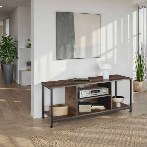 TV-Regal mit 4 offenen Fächern und verstellbarem Einlegeboden Industrial dunkelbraun 120 cm