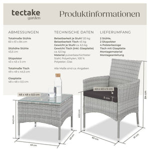 Rattan Gartenset Luzern 2+1 - hellgrau