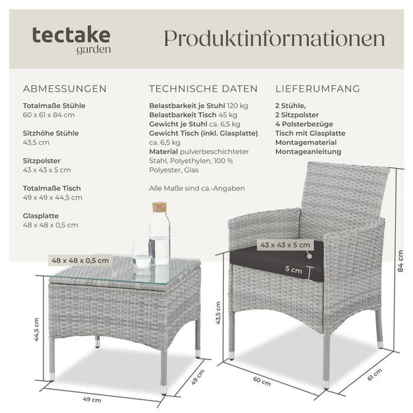 Rattan Gartenset Luzern 2+1 - hellgrau