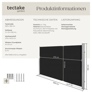 Aluminium Seitenmarkise schwarz 160 x 300 cm