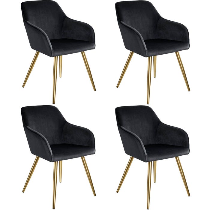 Ensemble de 4 chaises Marilyn, aspect velours, noir et or