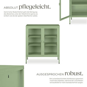 Metallvitrine Baker mit Glastüren salbeigrün