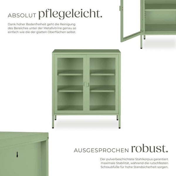 Metallvitrine Baker mit Glastüren salbeigrün