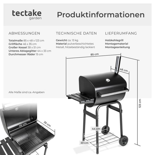Holzkohlegrill mit Deckel und Thermometer