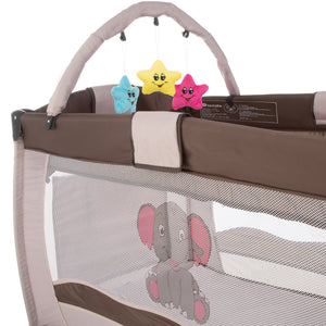 Kinderreisebett Elefant + Wickelauflage braun