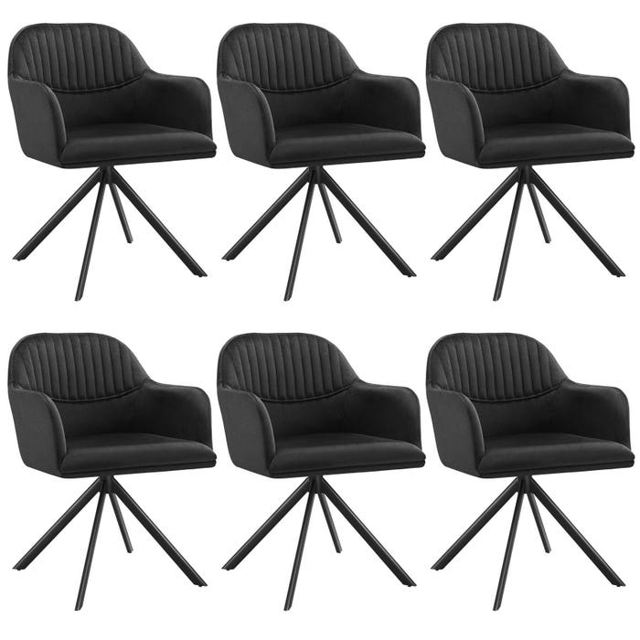 Fauteuil pivotant en velours Lona noir/noir, lot de 6