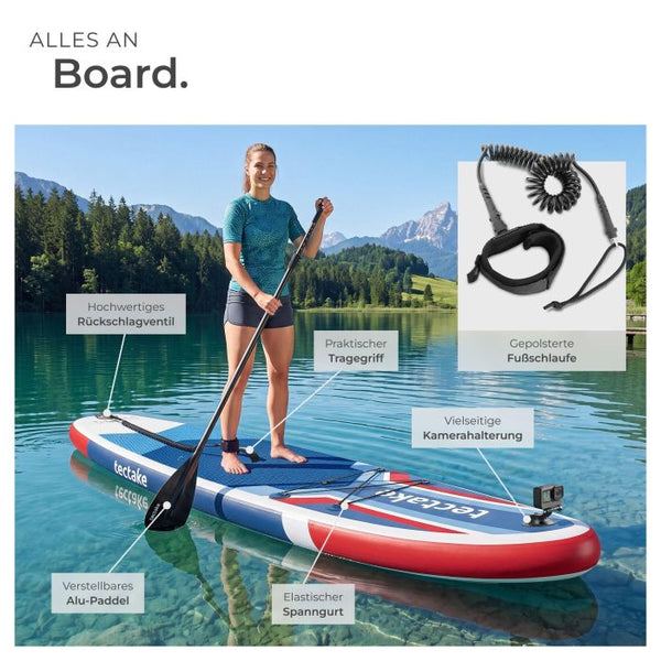 Stand-Up Paddle Board 2in1 Poseidon rot/blau 320 cm mit Kamerahalterung