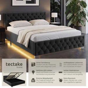 Polsterbett Daytona mit LED und Stauraum Samtoptik schwarz 180 x 200 cm
