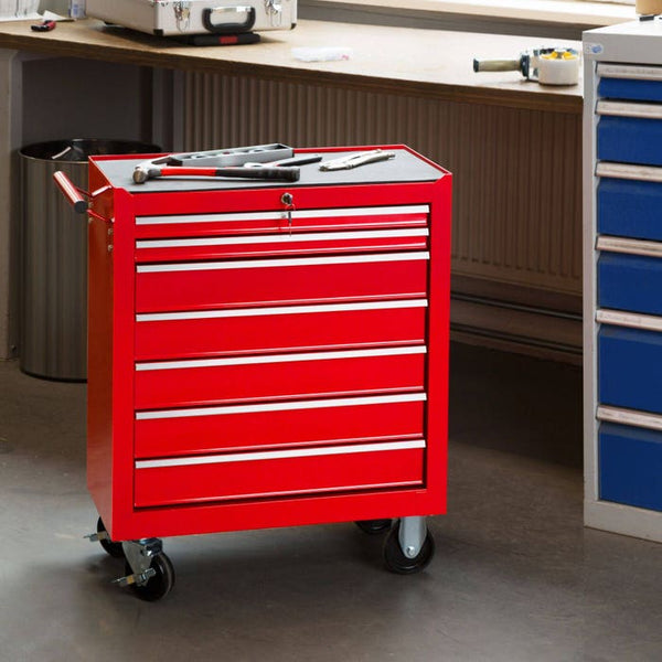 Werkzeugwagen mit 7 Schubladen, rot
