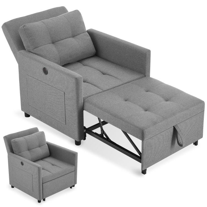 Schlafsessel Toyama 3in1 mit verstellbarer Rückenlehne grau