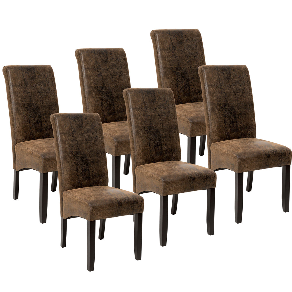 6 chaises de salle à manger ergonomiques en bois massif, brun antique