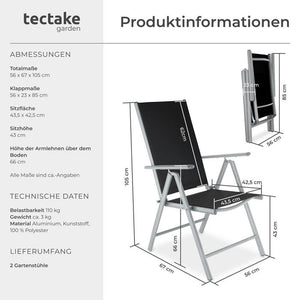 2 Aluminium Gartenstühle schwarz/silber