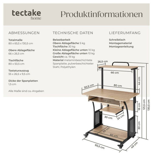 Schreibtisch Fife Industrial Holz hell, Eiche Sonoma