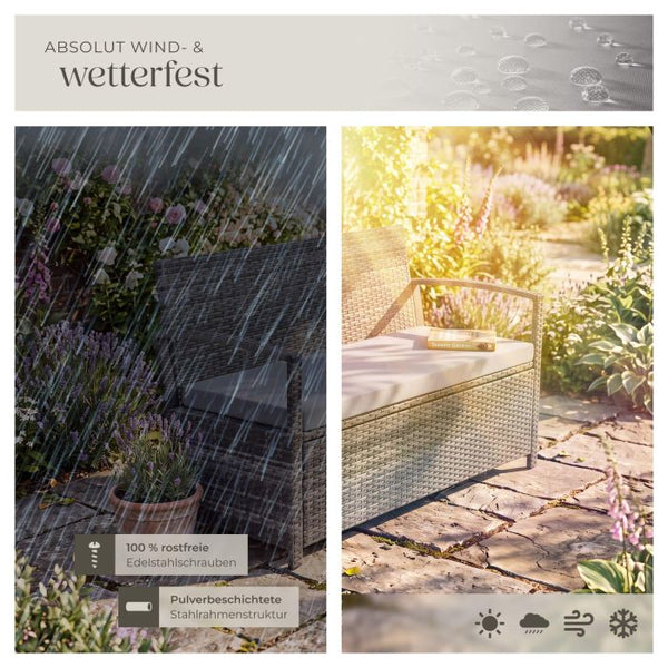 Rattan-Gartenbank Vecchia 2-Sitzer mit Stauraum grau