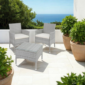 Rattan Gartenset Luzern 2+1 - hellgrau