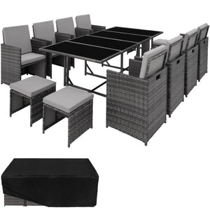 Rattan Sitzgruppe Palma 8+4+1 mit Schutzhülle grau/hellgrau