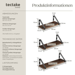 3 Hängeregale Cowell Industrial dunkelbraun