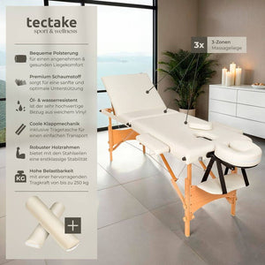 3 Zonen Massageliege-Set Daniel mit Polsterung, Rollen und Holzgestell beige