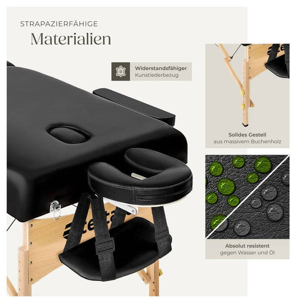 3 Zonen Massageliege-Set Somwang mit 7,5cm Polsterung, Rollen und Holzgestell schwarz