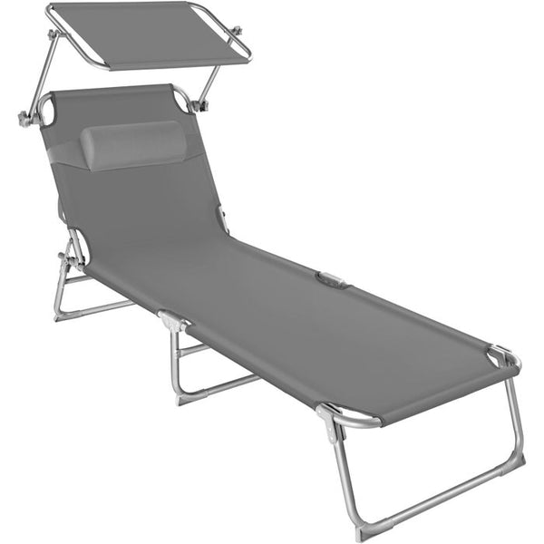 Gartenliege 4-stufig mit Kopfpolster grau