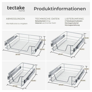 2 Teleskopschubladen für Schränke 37 cm
