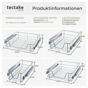 Teleskopschublade verchromt grau für 40 cm Schränke, 2er Set