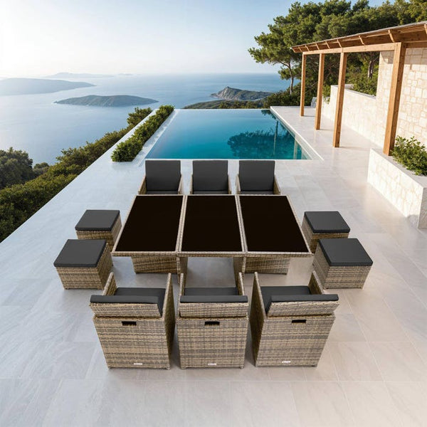 Aluminium Rattan Sitzgruppe New York 6+4+1, natur