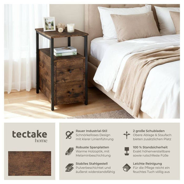 Nachttisch Tullamore Industrial Holz dunkel, rustikal