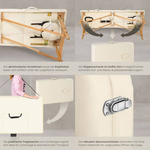 3 Zonen Massageliege mit Polsterung und Holzgestell beige