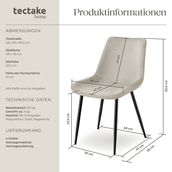 4er Set Stuhl Monroe Samtoptik creme