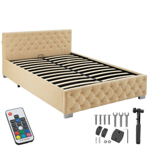 Polsterbett mit LED-Leisten & Stauraum beige 140 x 200 cm