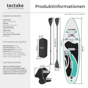 Stand-Up Paddle Board 2in1 Zenon weiss/türkis 288 cm ohne Kamerahalterung