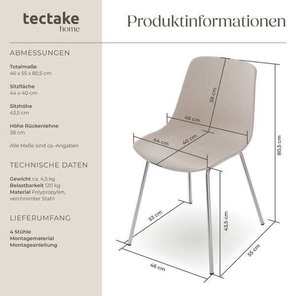 Kunststoffstuhl Mave taupe/chrom 4er Set
