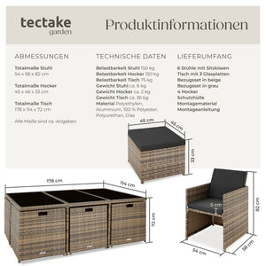 Aluminium Rattan Sitzgruppe New York 6+4+1, natur
