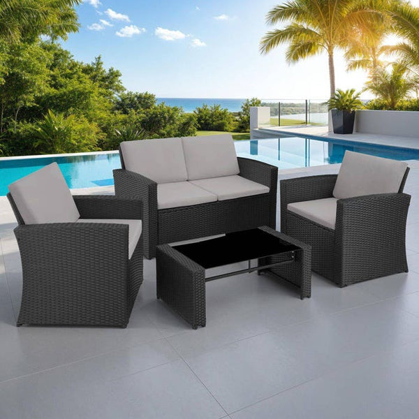 Rattan Lounge Lucca schwarz/grau