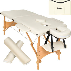 Set lettino da massaggio Freddi a 2 zone con imbottitura da 5 cm, ruote e struttura in legno beige