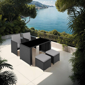 Rattan Sitzgruppe Palermo schwarz/grau