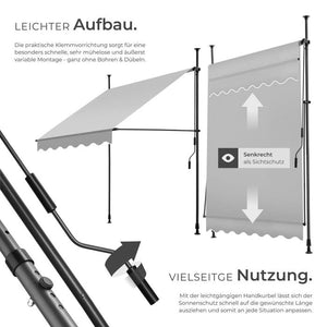 Klemmmarkise hellgrau 150 x 180 cm