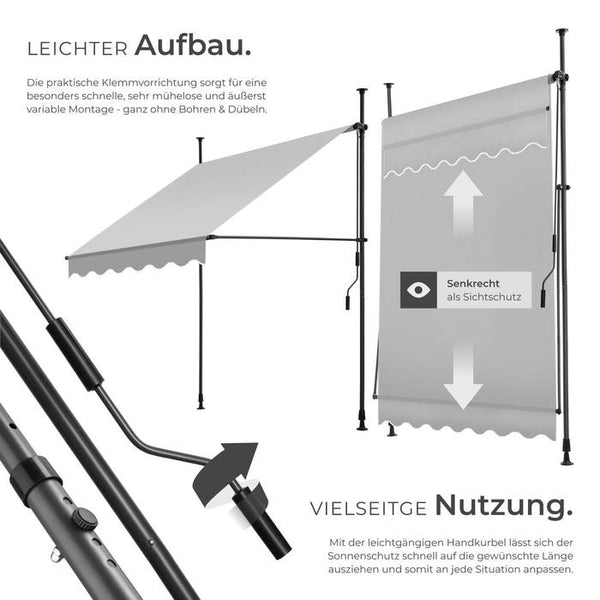 Klemmmarkise hellgrau 150 x 180 cm