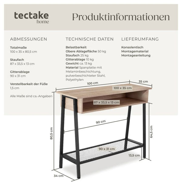 Konsolentisch Tralee Industrial Holz hell, Eiche Sonoma